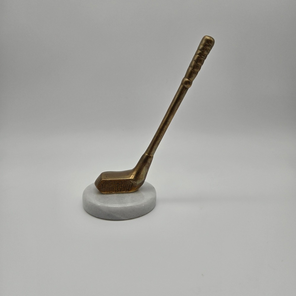 Vintage Penco Brass Golf Club Paperweight with Marble Base Desk Accessory Trophy